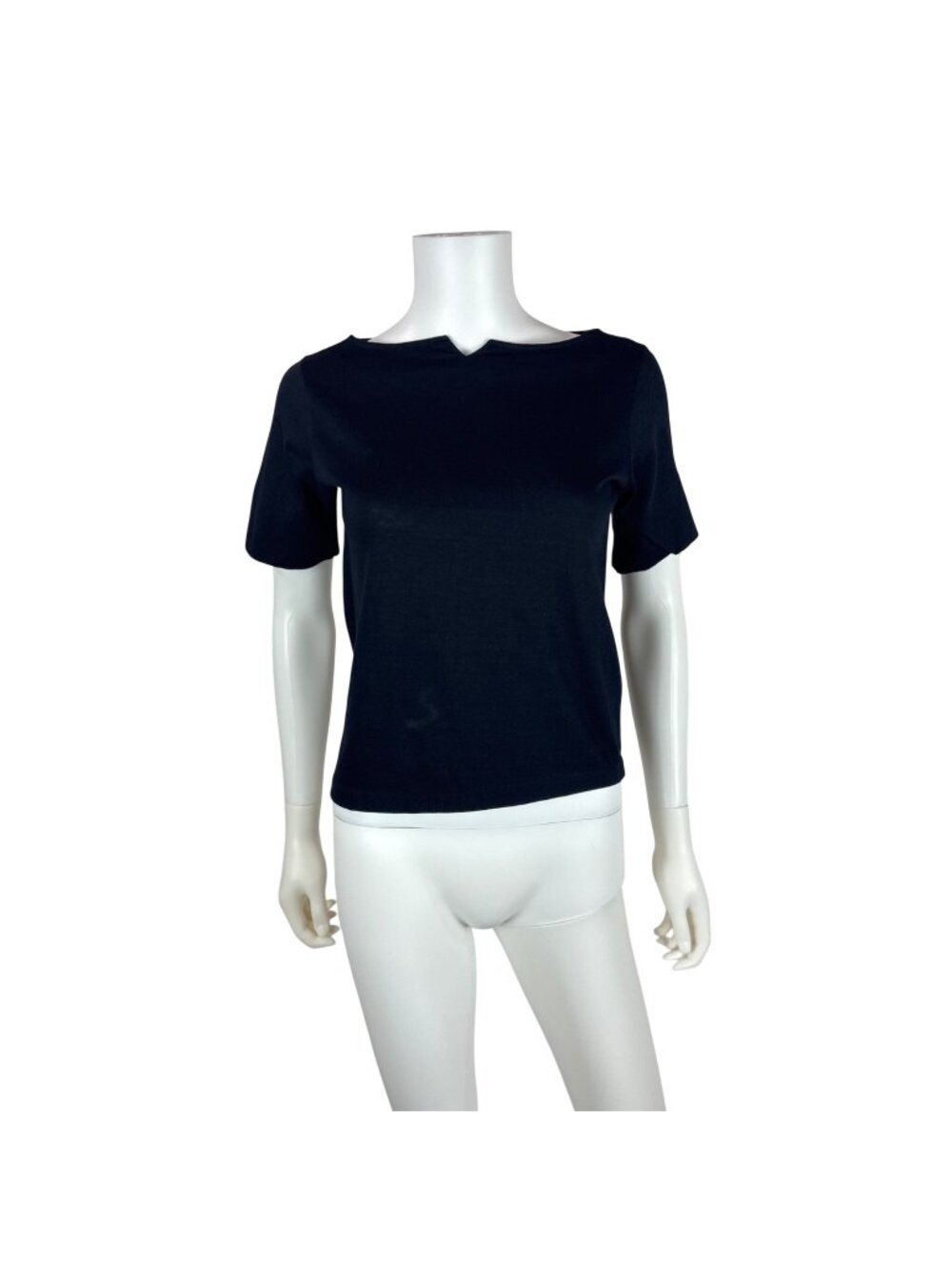 Vintage 60s Cotton Tee Womens XS Black Notched Boatneck Cuffed Short Sleeve